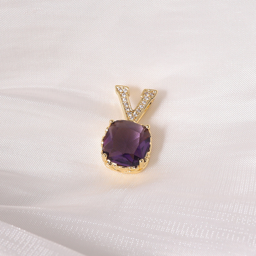 Women's Gold Sier Two-tone Amethyst Light Luxury Fashion Colorful Pendant