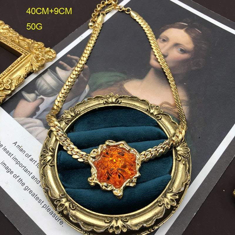 Women's Irregular Lava Real Gold-plated Copper Chain Ear Clip Fashion Suit Necklaces