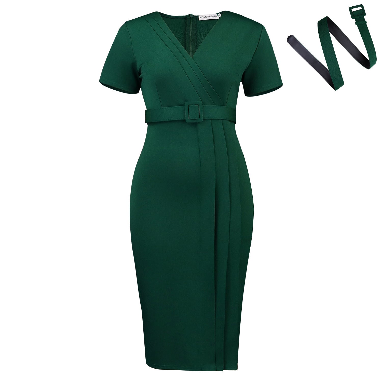 Women Clothing Summer Short Sleeved V neck Fashionable Elegant Solid Color Office Dress