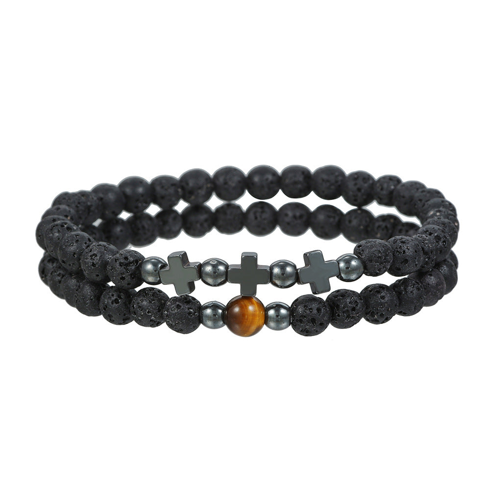 Men's Stretch Volcanic Stone Ornament Fashion Black Bracelets