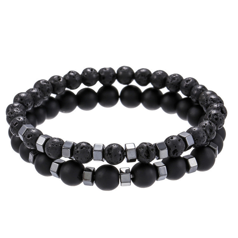 Men's Stretch Volcanic Stone Ornament Fashion Black Bracelets
