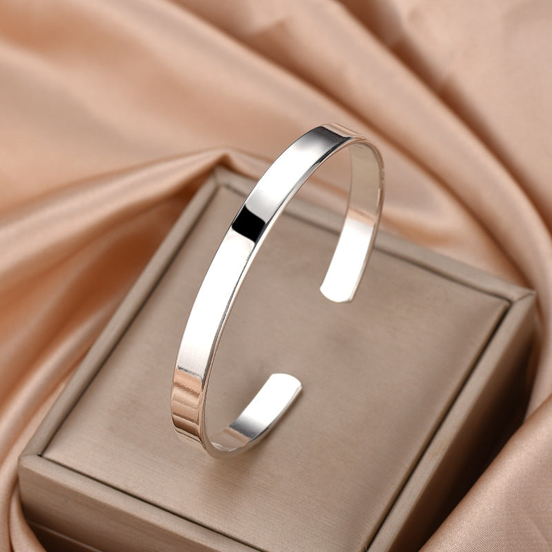Women's Korean Style Fashion Elegance Retro Imitation Sier Simple Opening Flat Bracelet