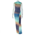 Sexy Slim Fit Fashionable Gradient Color Matching Hip Dress High Collar Sleeveless Pleated Maxi Dress Women Clothing
