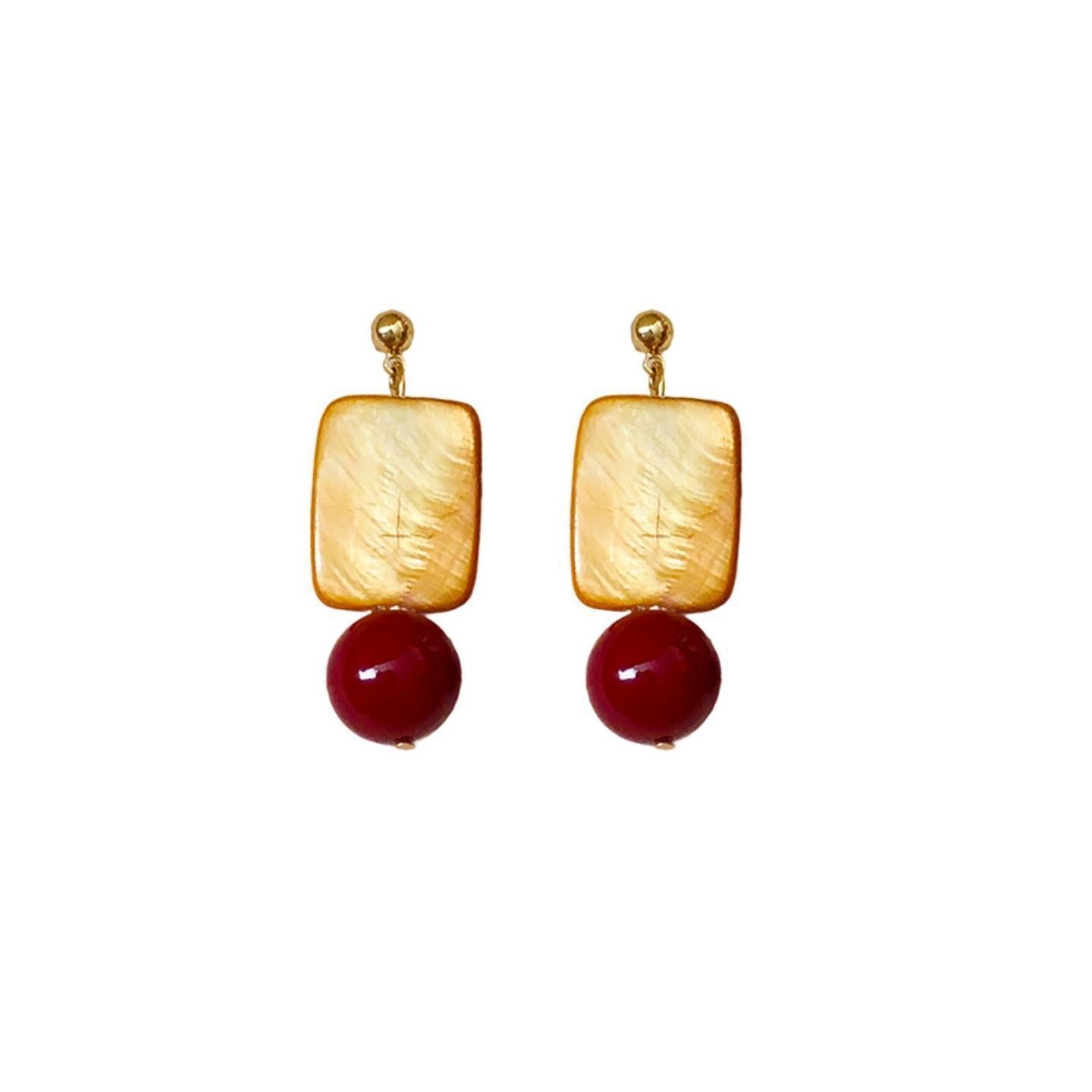 Women's Sugar Red Beads Eardrops Chinese Style Retro Fashion Elegance Light Rings