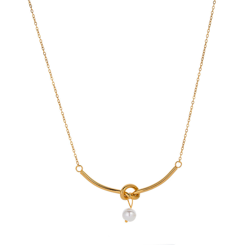 Women's French Entry Lux Knotted Pearl For Design Fashionable Temperamental Clavicle Necklaces