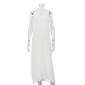 Women Clothing Fashionable Simple Casual Suspender Cotton Champray White V Collar Split Dress