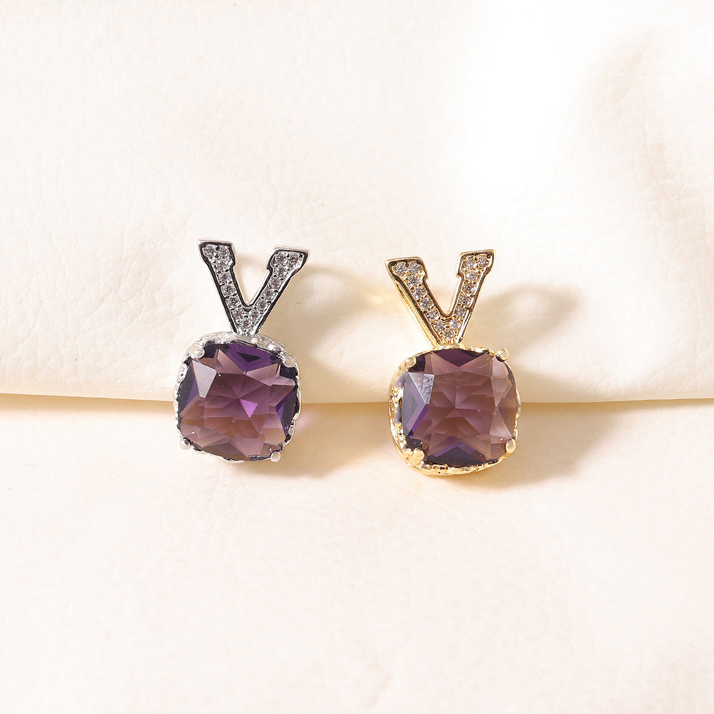 Women's Gold Sier Two-tone Amethyst Light Luxury Fashion Colorful Pendant