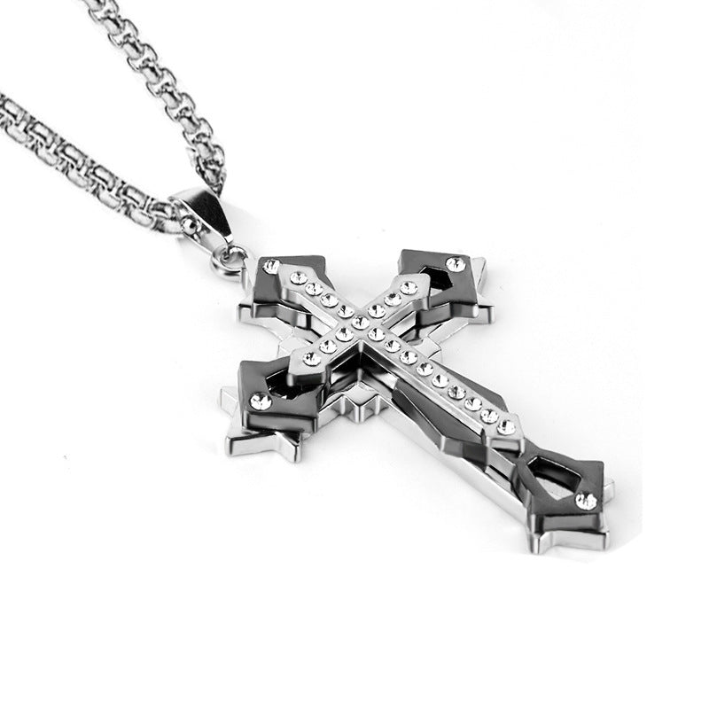 Comfortable Men's Dark Knight Cross Diamond Necklace