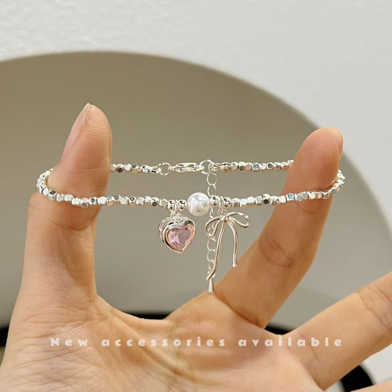 Women's Style Fashion Shell Love Pink Zirconium Broken Sier Niche Bow Necklace