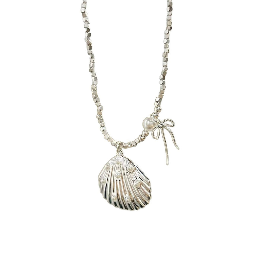 Women's Style Fashion Shell Love Pink Zirconium Broken Sier Niche Bow Necklace