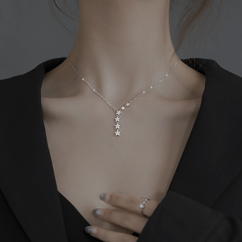 Women's Cold Style Sterling Diamond Inlaid Clavicle Chain Necklaces