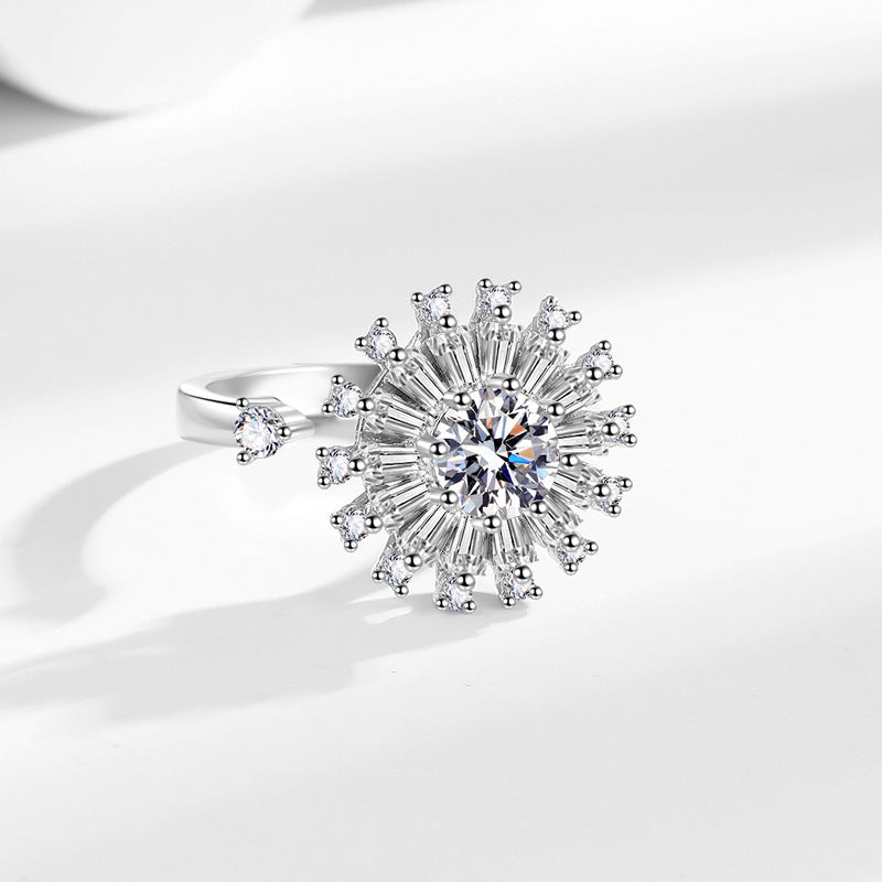 Women's Fashion Little Daisy Spinning Micro Inlaid Zircon Niche Temperament Cold Ring