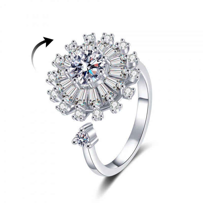 Women's Fashion Little Daisy Spinning Micro Inlaid Zircon Niche Temperament Cold Ring