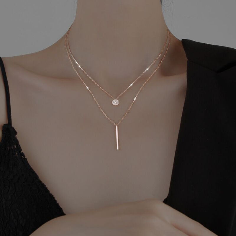 Women's Cold Style Sterling Diamond Inlaid Clavicle Chain Necklaces