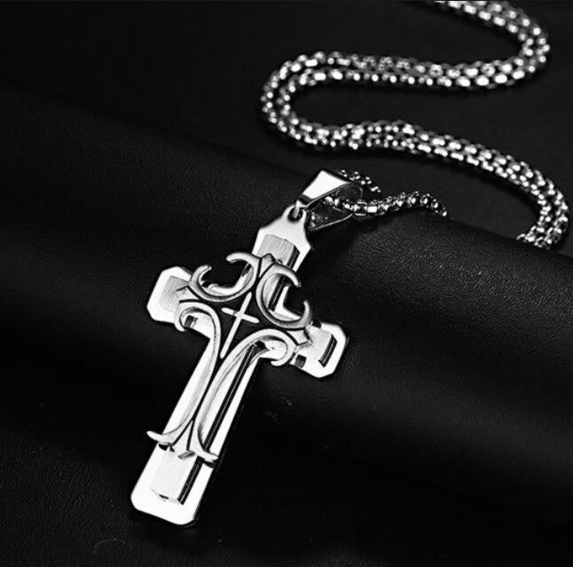 Comfortable Men's Dark Knight Cross Diamond Necklace