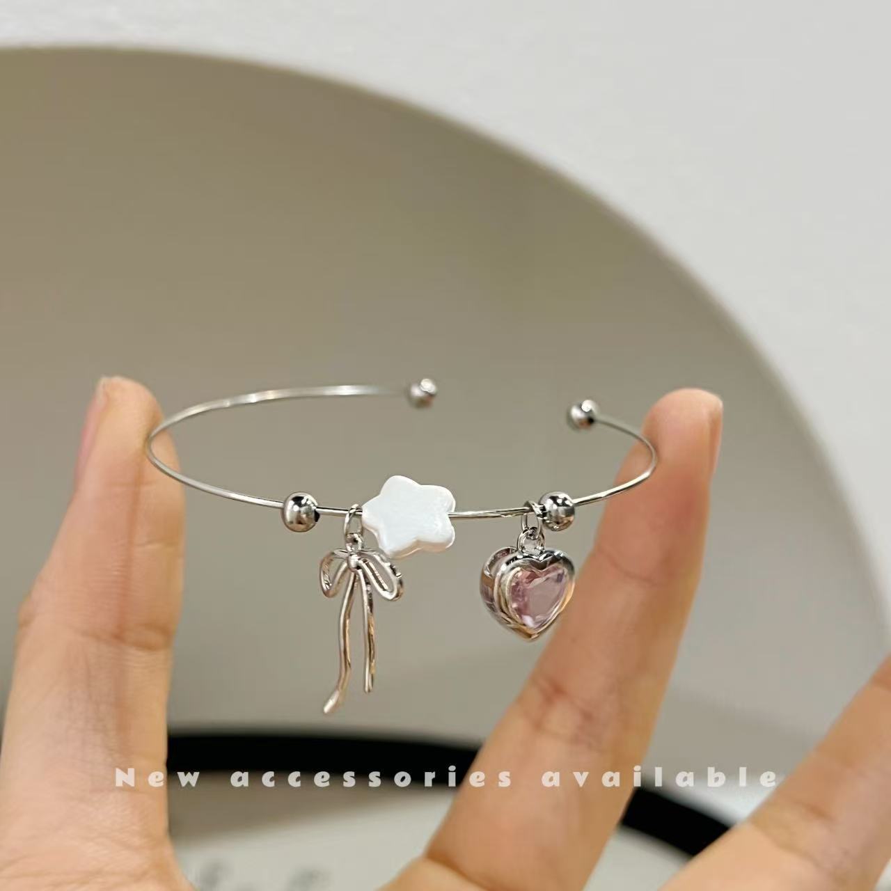Women's Style Fashion Shell Love Pink Zirconium Broken Sier Niche Bow Necklace