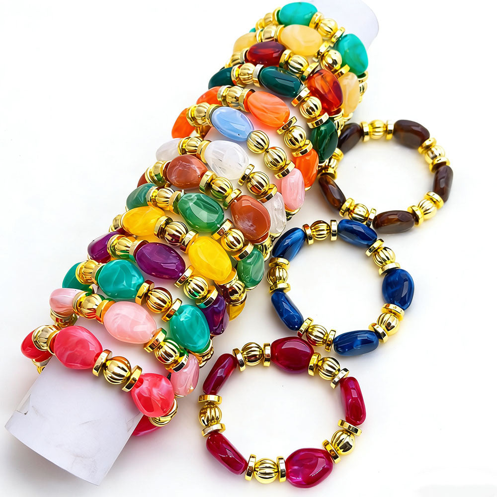Women's Fashion Retro Irregular Resin Color Elastic Bracelets