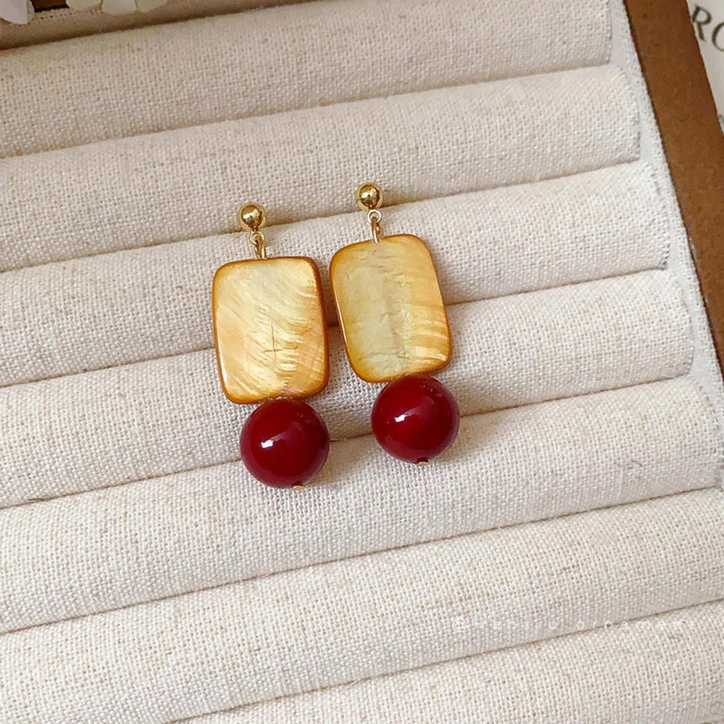 Women's Sugar Red Beads Eardrops Chinese Style Retro Fashion Elegance Light Rings