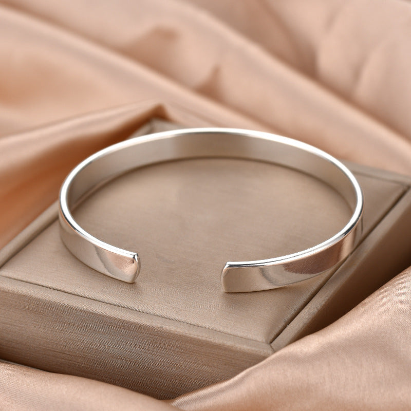 Women's Korean Style Fashion Elegance Retro Imitation Sier Simple Opening Flat Bracelet