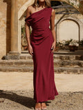 Women Clothing Fashionable Oblique Shoulder Elegant Waist Tight French Dress Women Maxi Dress High Grade Texture