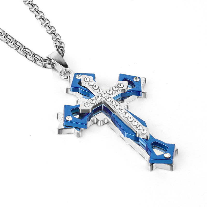 Comfortable Men's Dark Knight Cross Diamond Necklace