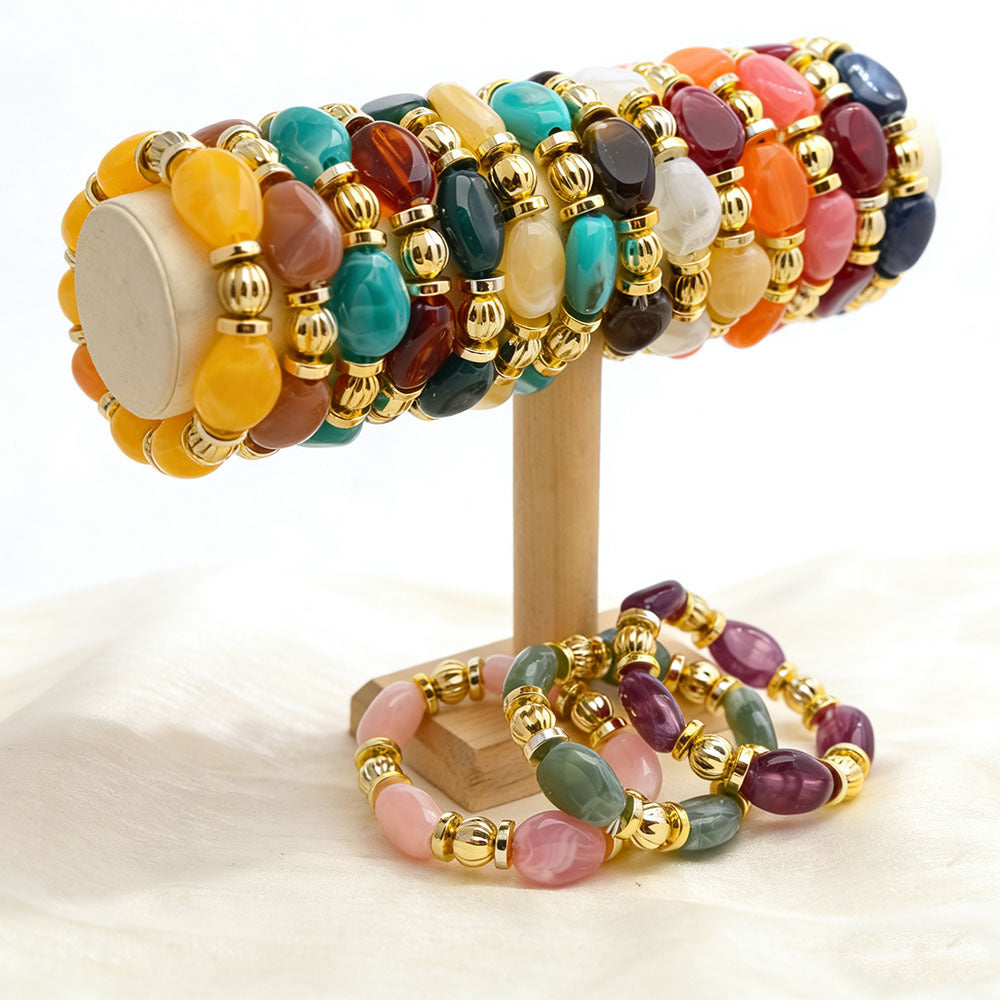 Women's Fashion Retro Irregular Resin Color Elastic Bracelets