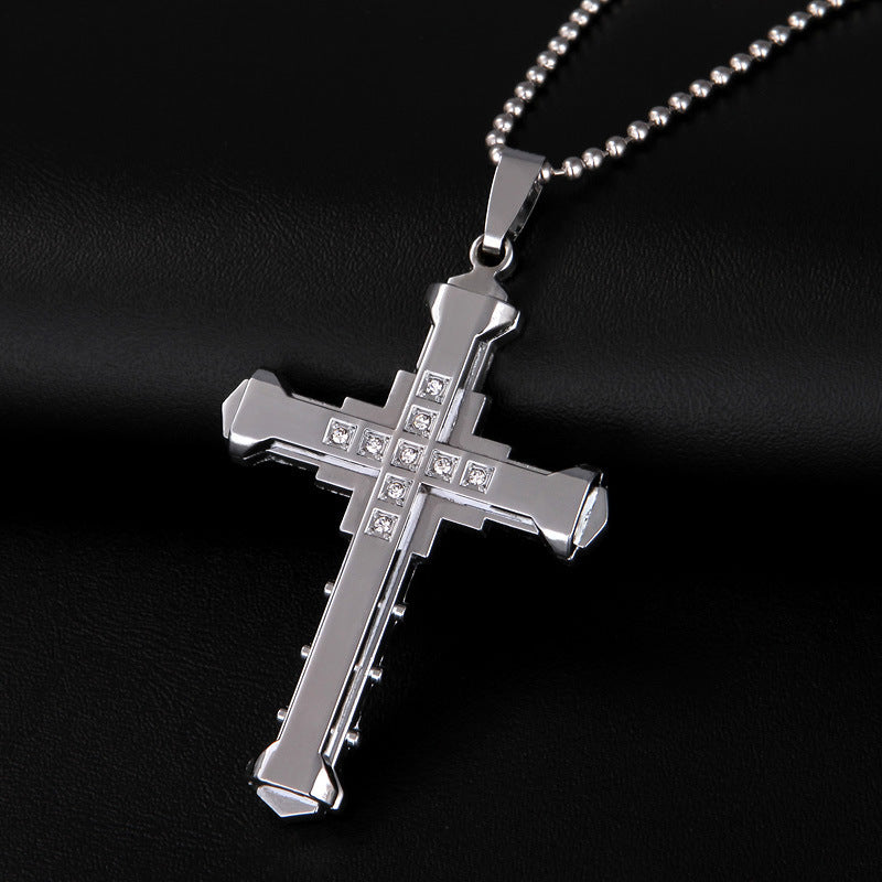 Comfortable Men's Dark Knight Cross Diamond Necklace