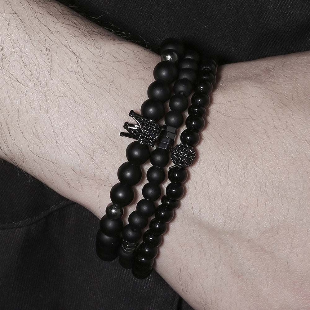 Men's Stretch Volcanic Stone Ornament Fashion Black Bracelets