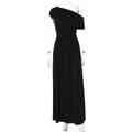 Women Clothing Spring Arrival Fashionable Sexy Diagonal Collar Pleated Asymmetrical Solid Color Dress