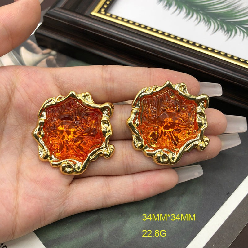 Women's Irregular Lava Real Gold-plated Copper Chain Ear Clip Fashion Suit Necklaces