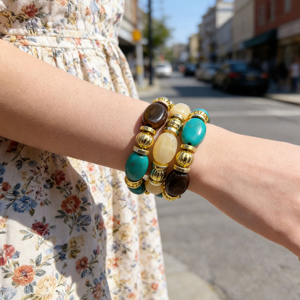 Women's Fashion Retro Irregular Resin Color Elastic Bracelets