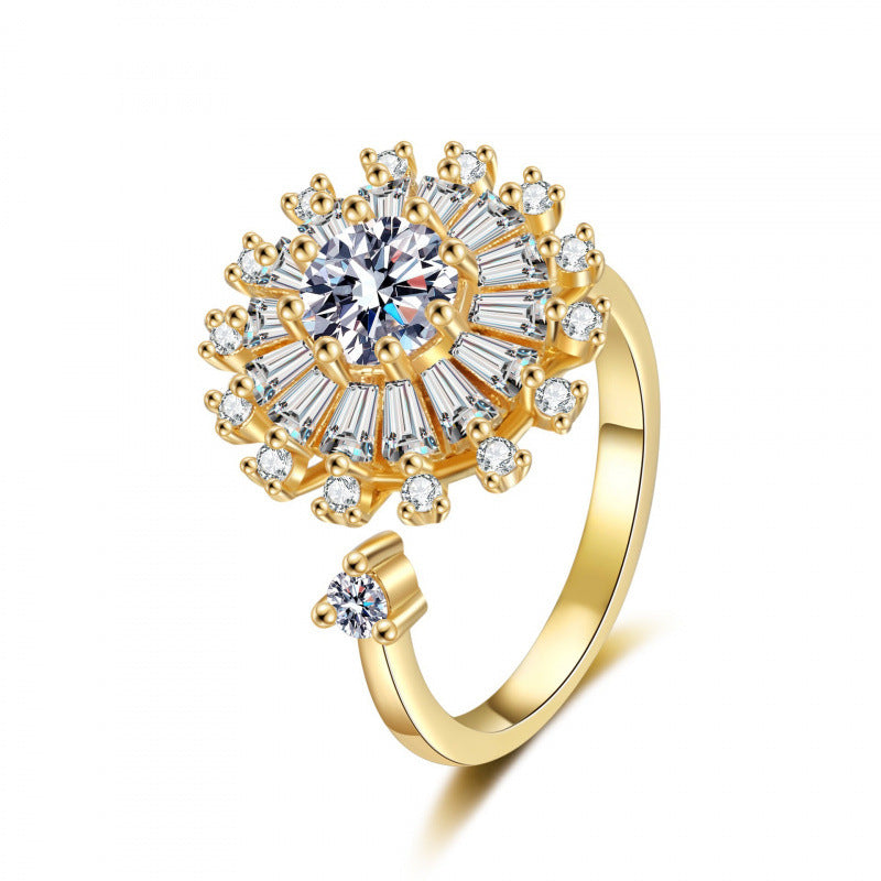 Women's Fashion Little Daisy Spinning Micro Inlaid Zircon Niche Temperament Cold Ring