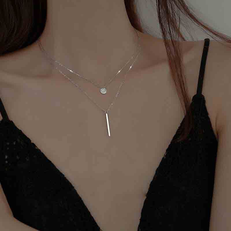 Women's Cold Style Sterling Diamond Inlaid Clavicle Chain Necklaces