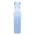 Women Clothing Sexy Solid Color Sling See through Mesh Pleats Cross Dress Vacation