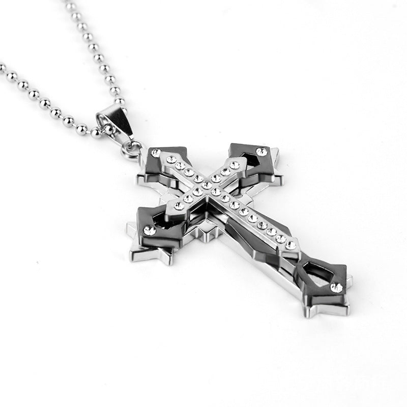 Comfortable Men's Dark Knight Cross Diamond Necklace