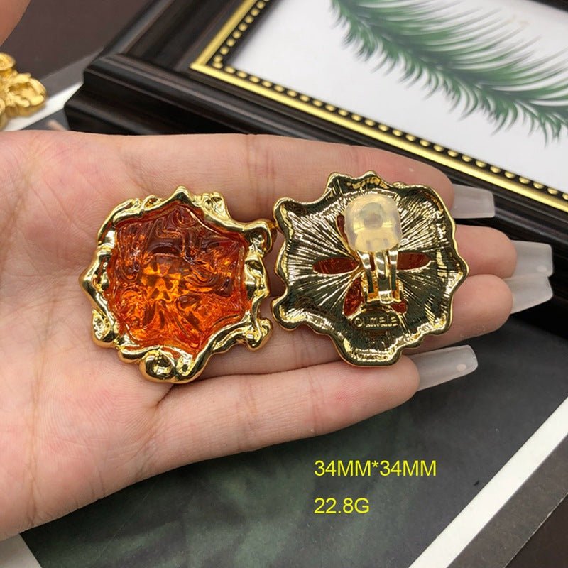 Women's Irregular Lava Real Gold-plated Copper Chain Ear Clip Fashion Suit Necklaces