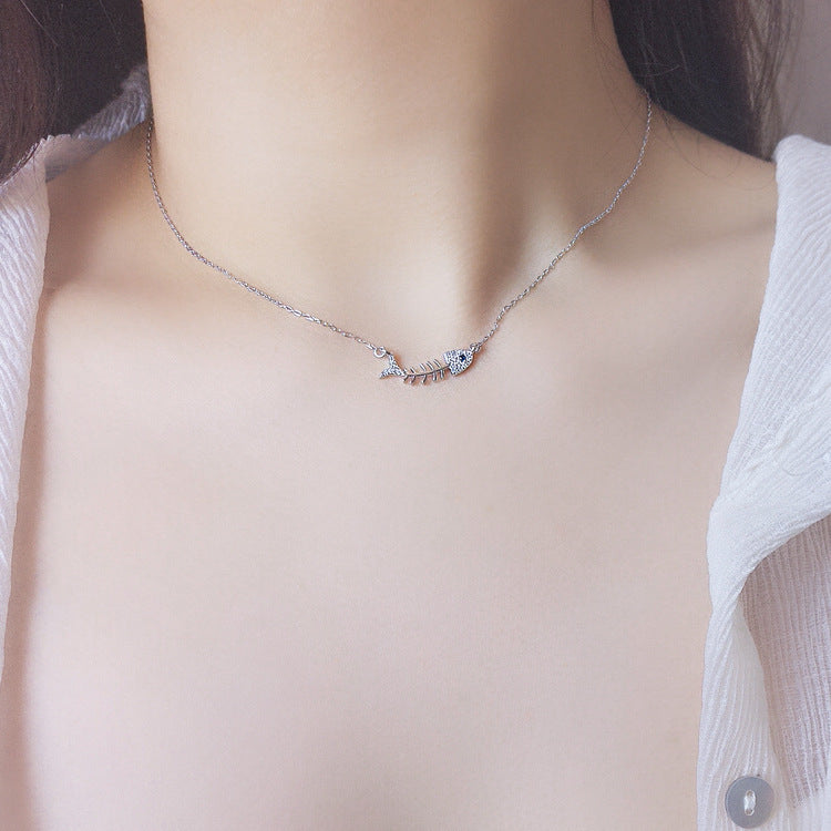 Women's Cold Style Sterling Diamond Inlaid Clavicle Chain Necklaces