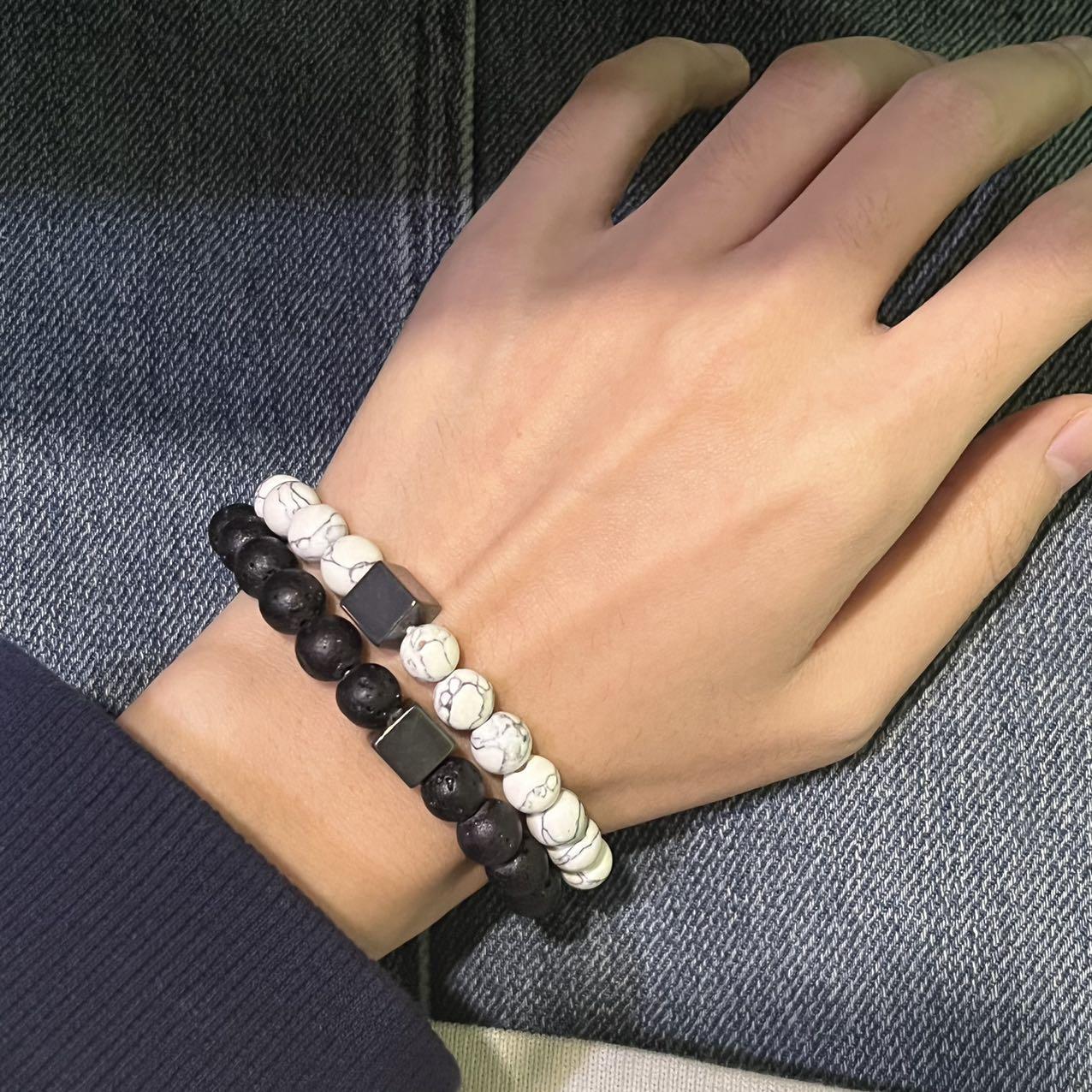 Men's Stretch Volcanic Stone Ornament Fashion Black Bracelets