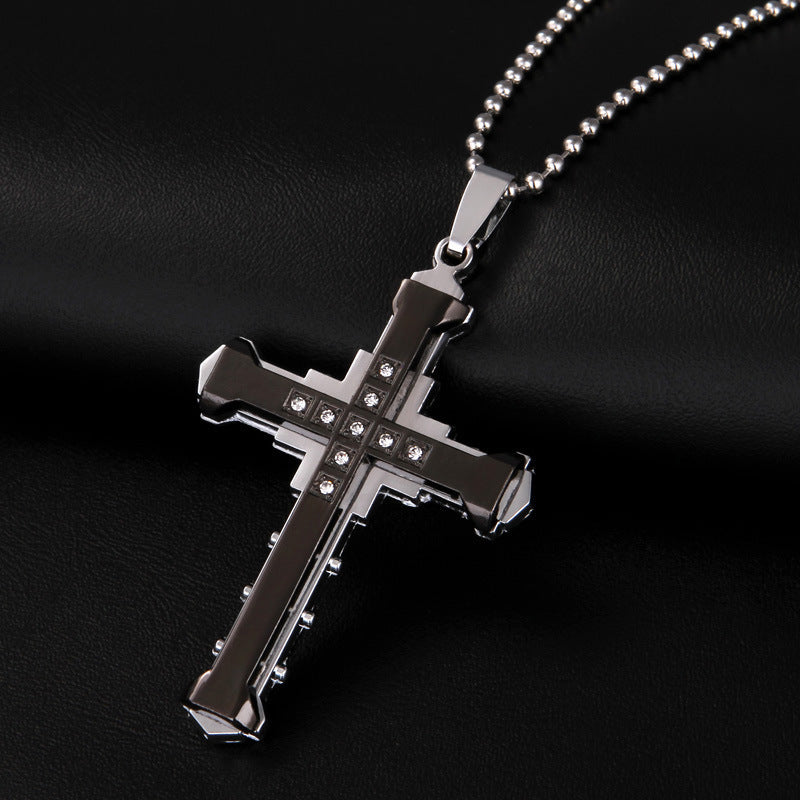 Comfortable Men's Dark Knight Cross Diamond Necklace