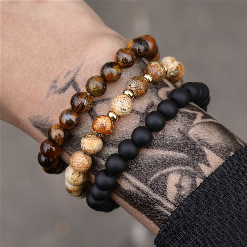 Men's Stretch Volcanic Stone Ornament Fashion Black Bracelets