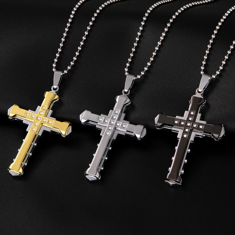 Comfortable Men's Dark Knight Cross Diamond Necklace