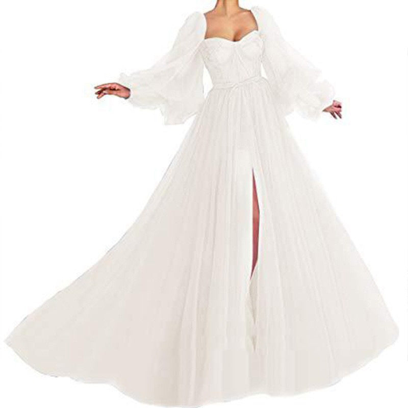Summer Women Clothing Graceful Fashionable Dress Mesh Split Expansion Dress Wedding Evening Dress