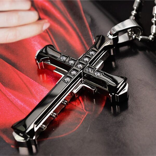 Comfortable Men's Dark Knight Cross Diamond Necklace
