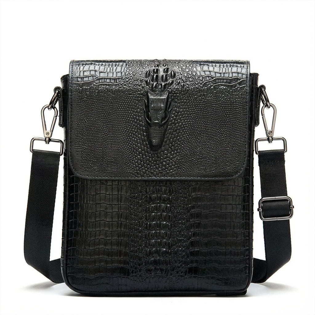 Men's Croc-Embossed Leather Sling Bag – Structured Office Carry