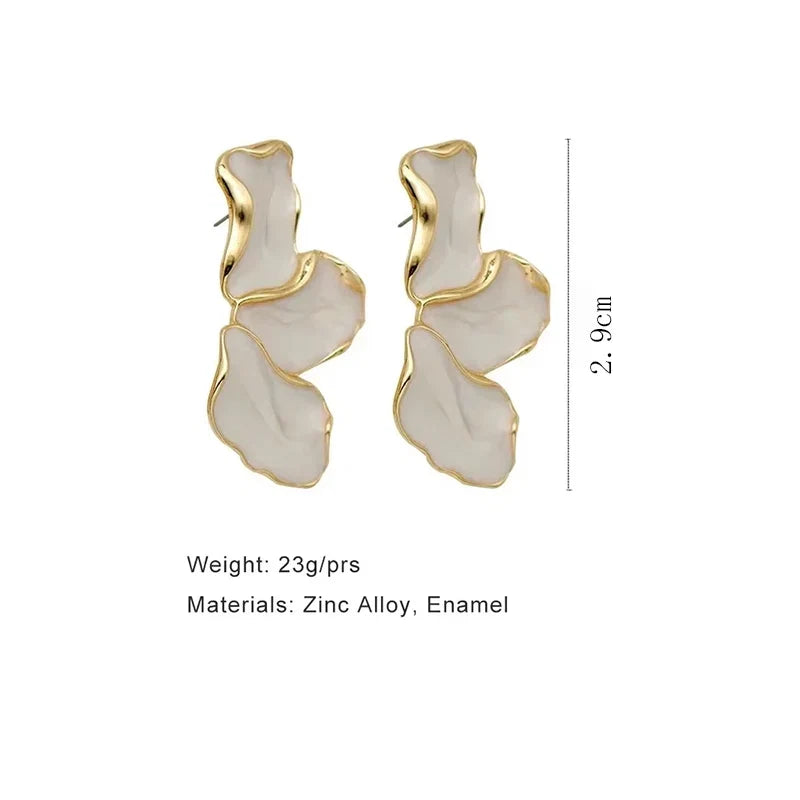 Metal Flower Cream Epoxy Earring Stud Women Fashion Gold Color Plating Irregular Post Earrings Heavy Design Statement Earrings