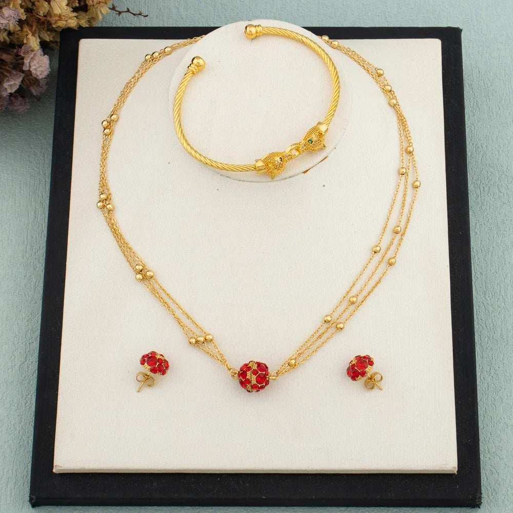 Crystal Earrings Bracelet Pendant Jewelry Set Gold Plated Necklace Elegant Women Fashion Trendy Bohemia Luxury Party Gift Bride