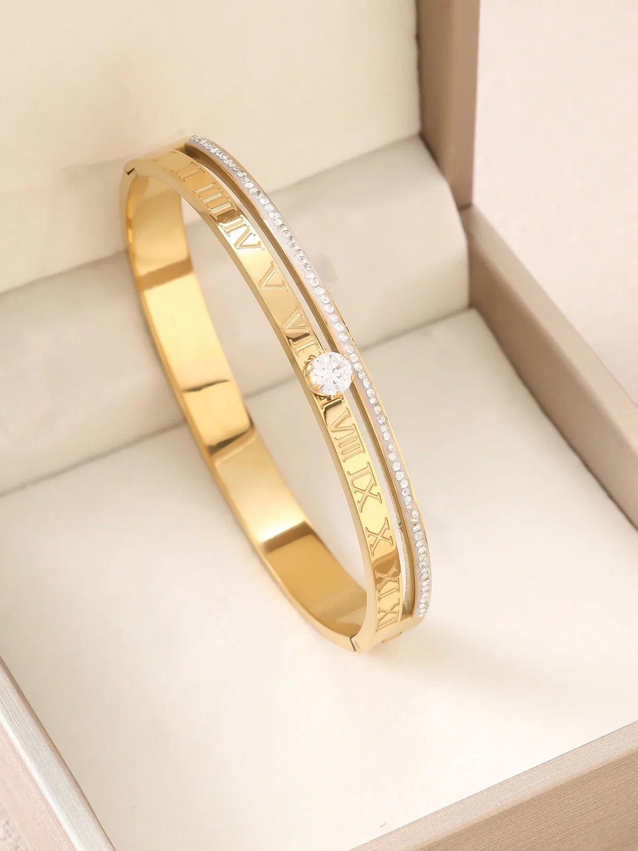 1pc 18K Gold Plated Stainless Steel Stackable Bracelet With Chain And Clover Design, Fashion Style For Women, Suitable For Casua