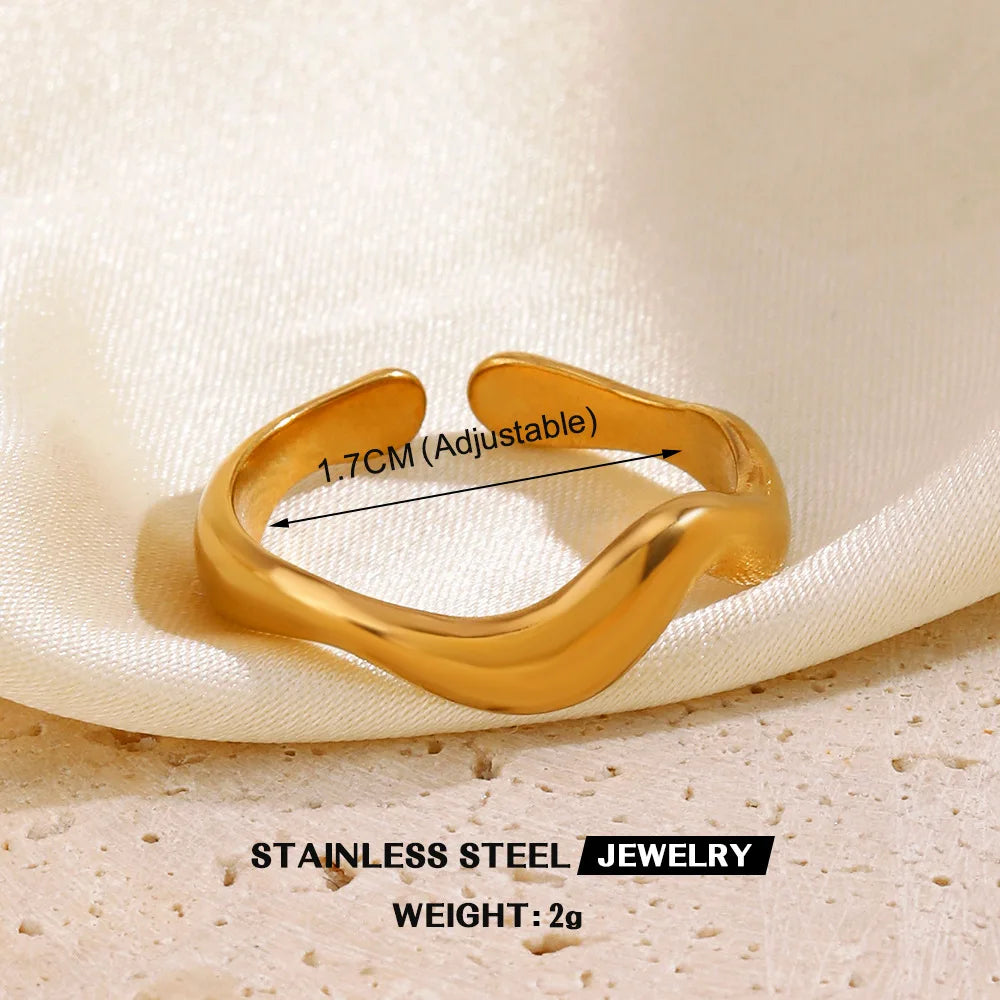 1Pc Stainless Steel Gold Color Rings For Women Waterproof Geometric Open Finger Ring Girls Fashion Daily Jewelry Accessories