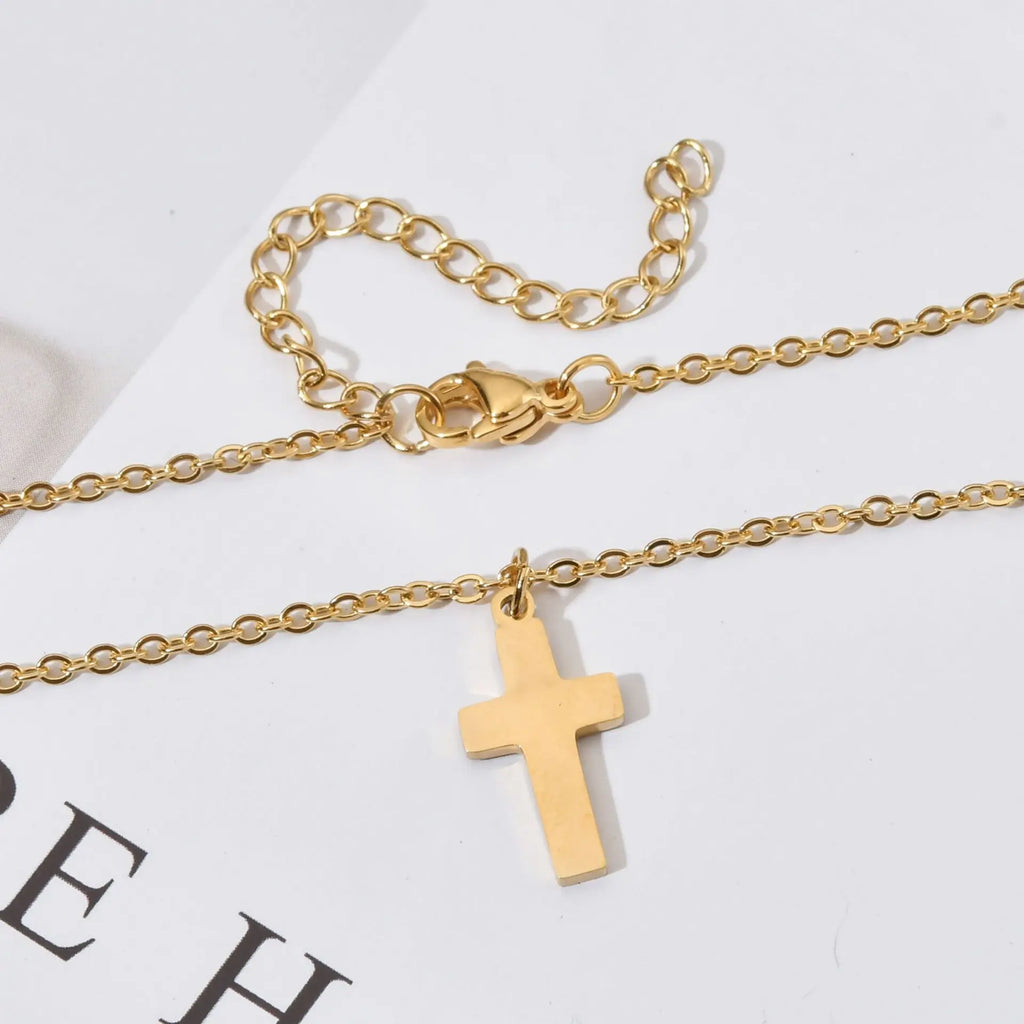 Stainless Steel Cross Necklace For Women Gold Silver Color Waterproof Chain Men Fashion Never Fade Jewelry Accessories