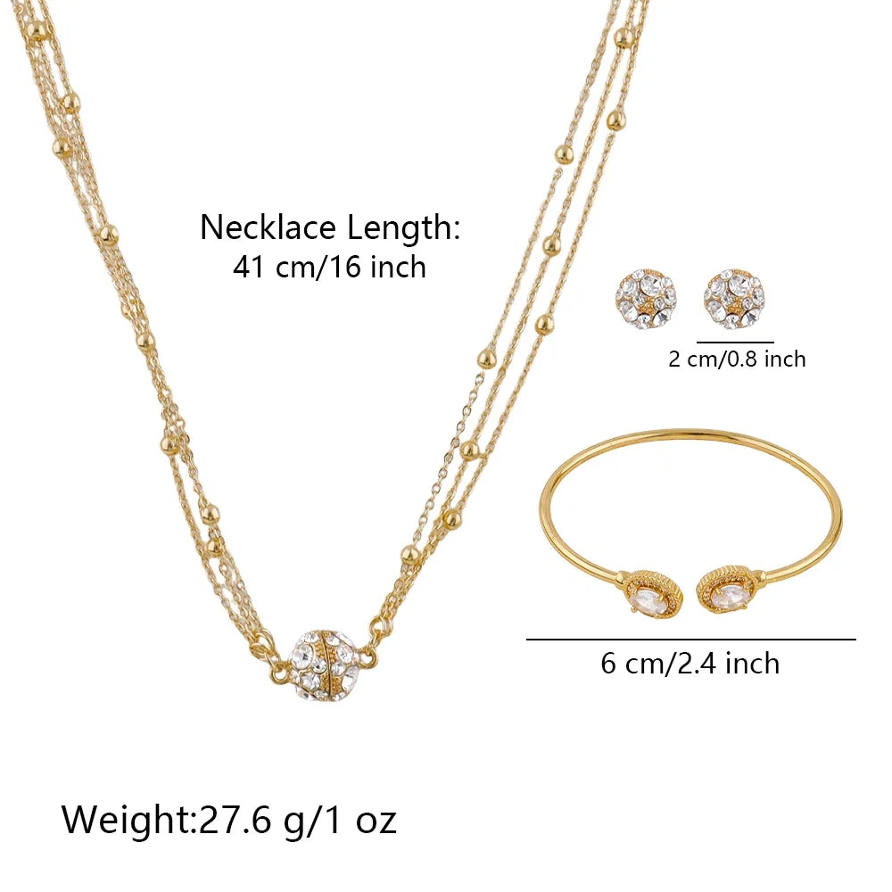 Crystal Earrings Bracelet Pendant Jewelry Set Gold Plated Necklace Elegant Women Fashion Trendy Bohemia Luxury Party Gift Bride